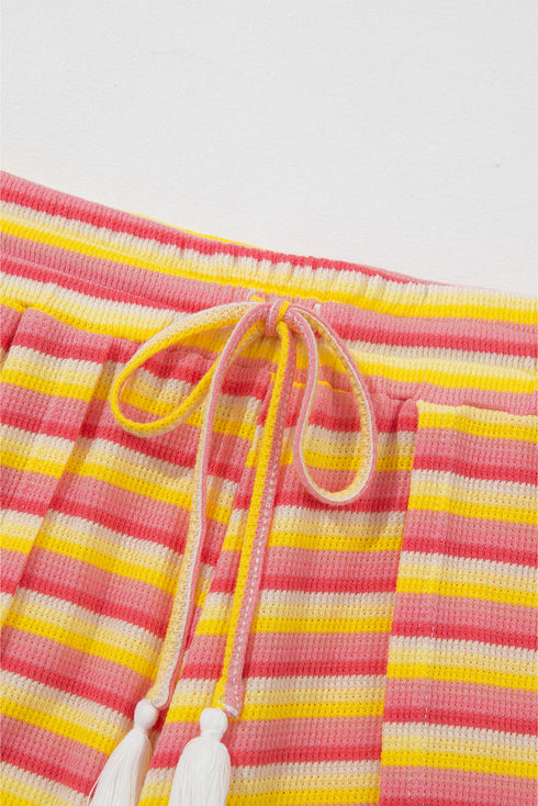 Stripe Rainbow Tee Tasseled String Wide Leg Pants Set